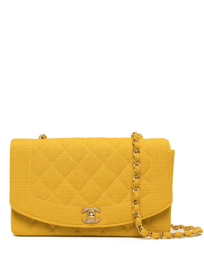 Pre-owned Chanel 1992 Medium Diana Shoulder Bag In Yellow