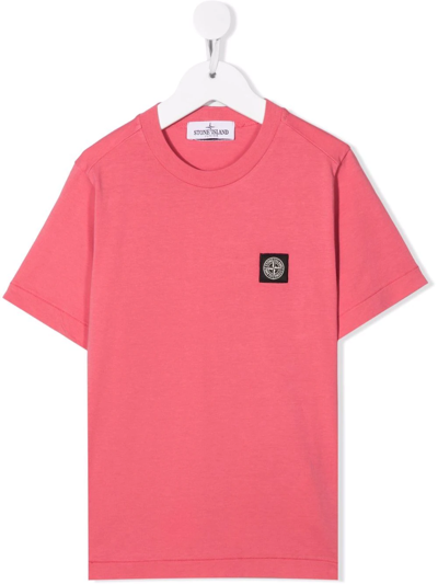 Stone Island Junior Kids' Chest Logo-patch T-shirt In Pink