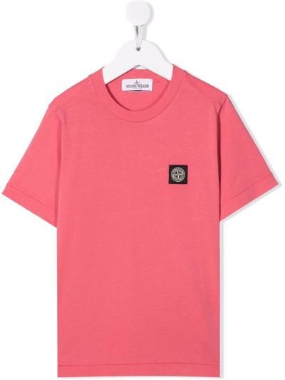 Stone Island Kids' Chest Logo-patch T-shirt In Pink