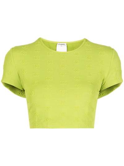 Pre-owned Chanel 1997 Cc Logo-embroidered Cropped T-shirt In Green