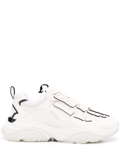 Amiri Bone Bicolor Leather Runner Sneakers In White,black