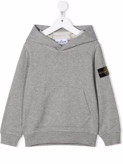 Stone Island Junior Kids' Compass-patch Pullover Hoodie In Grey