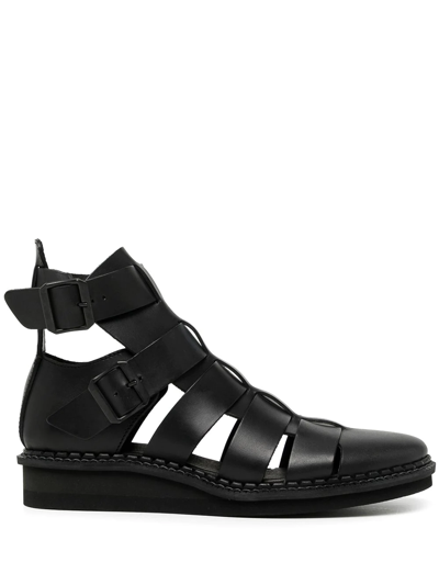 Yohji Yamamoto Gladiator Leather Ankle Boots In Black