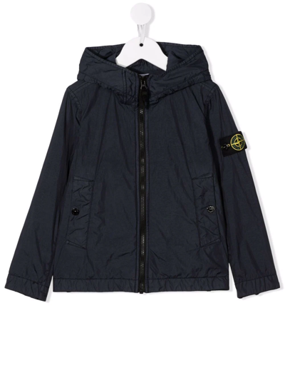 Stone Island Junior Kids' Logo贴花连帽夹克 In Blue