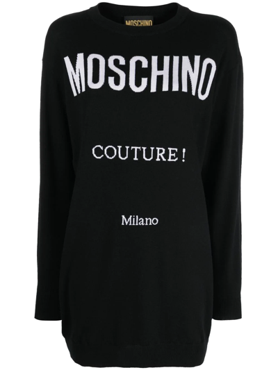Moschino Knitted Couture Mini Dress In Black