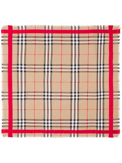Burberry Check Silk Wool Large Square Scarf In Beige
