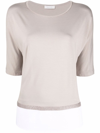 Le Tricot Perugia Contrast-hem T-shirt In Neutrals