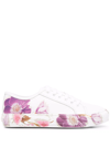 Ferragamo Borg Floral-print Leather Sneakers In White