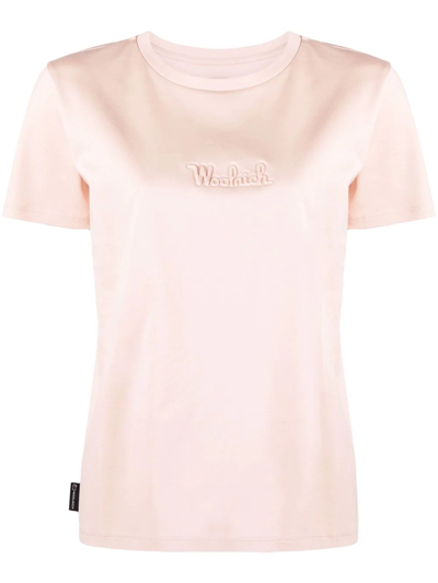 Woolrich Debossed-logo T-shirt In Pink