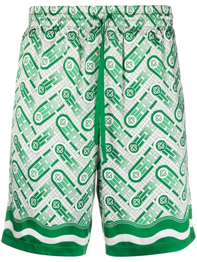 Casablanca 经典logo丝绸运动短裤 In Green