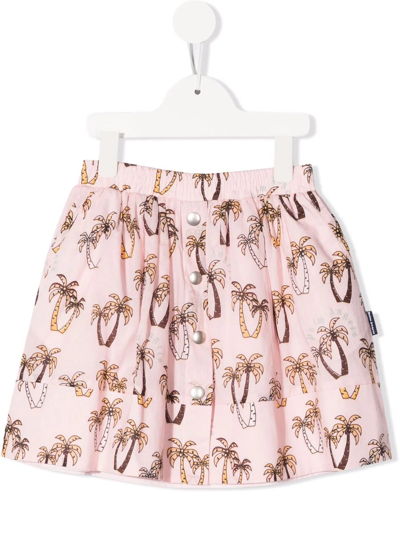 Palm Angels Kids' Palm-tree Print A-line Mini Skirt In Rosa/marrone