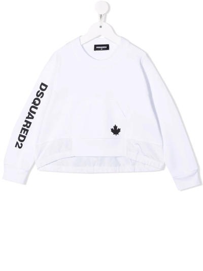 Dsquared2 Kids' Logo-print Crew Neck Sweatshirt In White