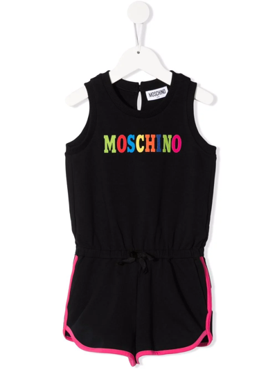 Moschino Kids' Logo-print Sleeveless Playsuit In Black