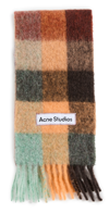 Acne Studios Check Scarf In Chestnut Brown/yellow/green