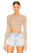 Sami Miro Vintage Asymmetric Long-sleeved Upcycled-jersey Top In Taupe