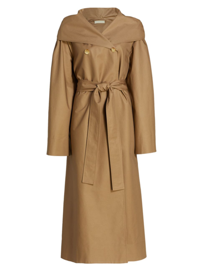 The Row Augusta Hooded Double-breast Belted Long Coat In Beige