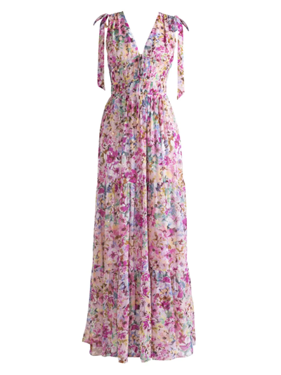 Shoshanna Zahra Neon Floral Gown In Blush