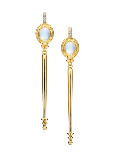 Temple St Clair Women's Classic 18k Gold, Diamond & Blue Moonstone Temple Baton Earrings In Gold White