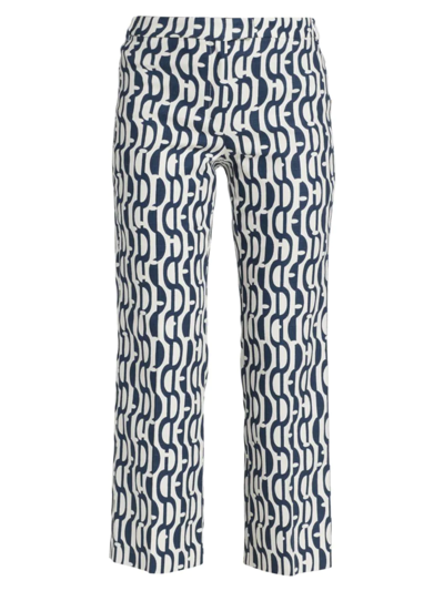 Max Mara Astro Printed Basketweave Trousers In Navy Blue