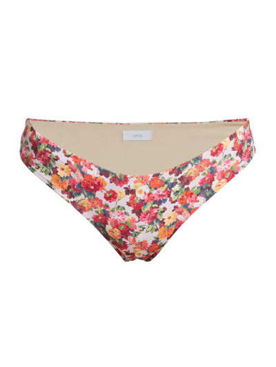 Onia Daisy Floral Bikini Bottom In Red