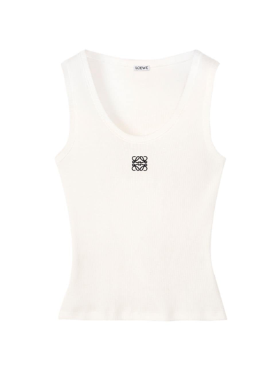 Loewe Women's White Navy Blue Anagram-appliqué Cropped Stretch-cotton Top
