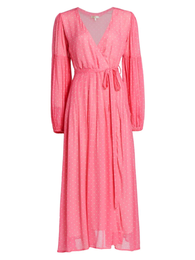 Loveshackfancy Bevelyn Polka Dot Wrap Dress In Hot Pink Cherry