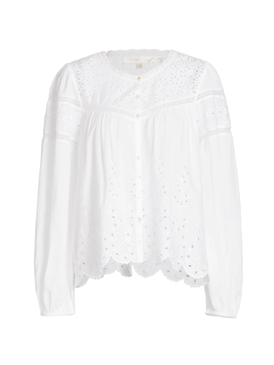 Loveshackfancy Badyn Crochet-trimmed Broderie Anglaise Modal Blouse In Antique White