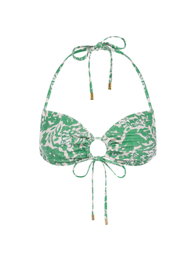 Peony + Net Sustain Floral-print Stretch-econyl Halterneck Bikini Top In Neutrals