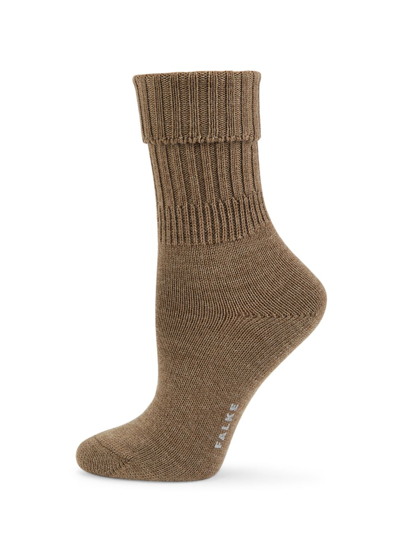 Falke Striggings Rib Wool-blend Crew Socks In Nutmeg Melange