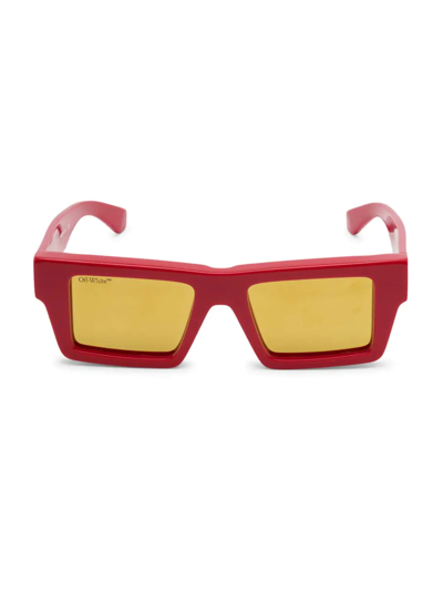Off-white Logo-plaque Rectangle-frame Sunglasses In Red Gold Mirror