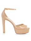 Stuart Weitzman Disco Patent-leather Platform Sandals In Adobe