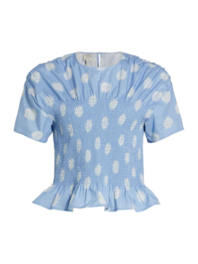 Baum Und Pferdgarten Mynowa Smocked Cotton Top In Modern Blue Flower