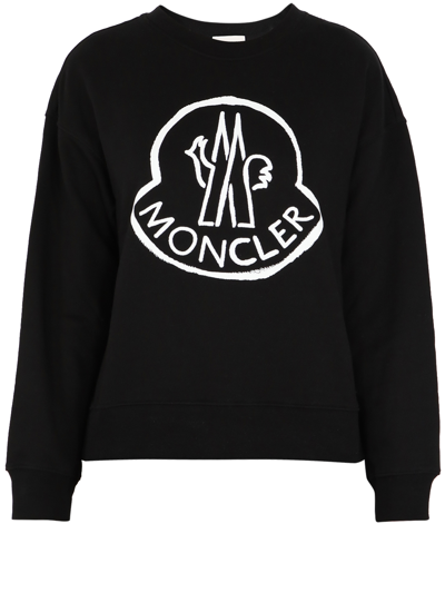 Moncler Cotton Sweatshirt With Frontal Print In Black