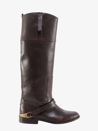 Golden Goose Charlie Leather Boots With Metal Detail - Atterley In Brown