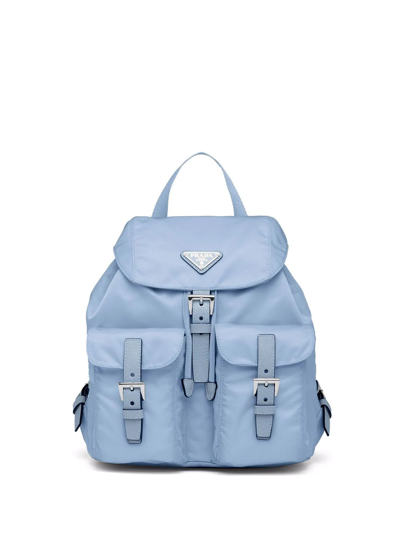Prada Small Logo-plaque Backpack In Blue