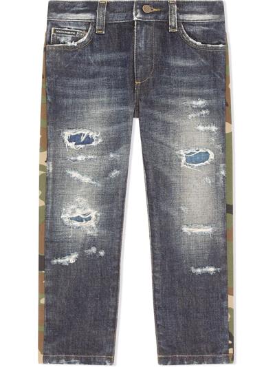 Dolce & Gabbana Kids' Denim-panelled Straight Leg Trousers In Blue