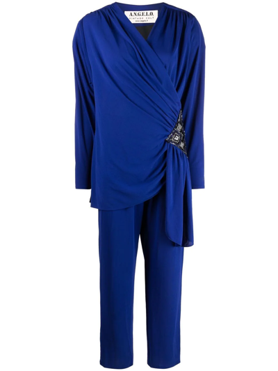 Pre-owned A.n.g.e.l.o. Vintage Cult 1980s Beaded Draped Jumpsuit In Blue