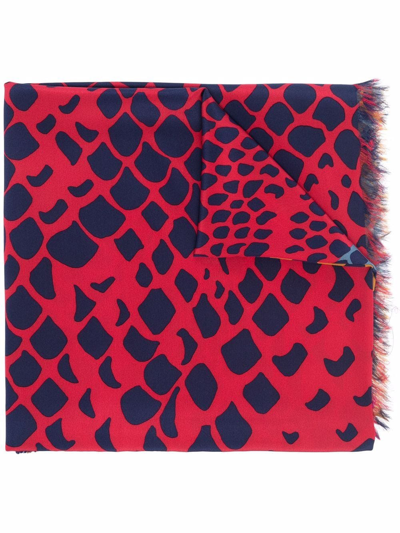 Pre-owned Saint Laurent 1980s Animal-print Silk Scarf In Red