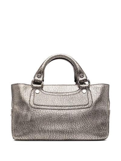 Pre-owned Celine 2010  Embossed Finish Tote Bag In Silver