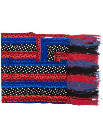 Pre-owned Saint Laurent 1980s Polka Dot Fringed Silk Scarf In Black