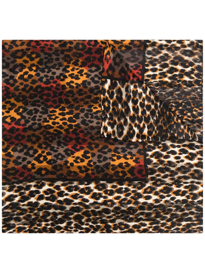 Pre-owned Saint Laurent 1980s Leopard-print Silk Scarf In Black