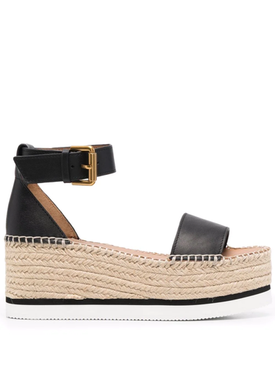See By Chloé Leather Wedge Espadrilles In Black