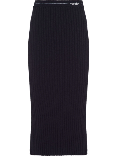 Prada Ribbed-knit Mid-length Skirt In Black