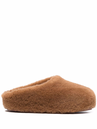 Amina Muaddi 35mm Giuly Shearling Flatform Slippers In Beige