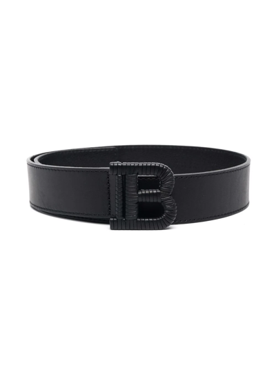 Balmain Kids' Logo-buckle Leather Belt In Black