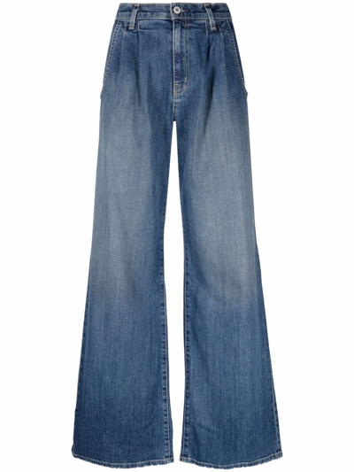 NILI LOTAN WIDE-LEG BLEACH-EFFECT DENIM JEANS