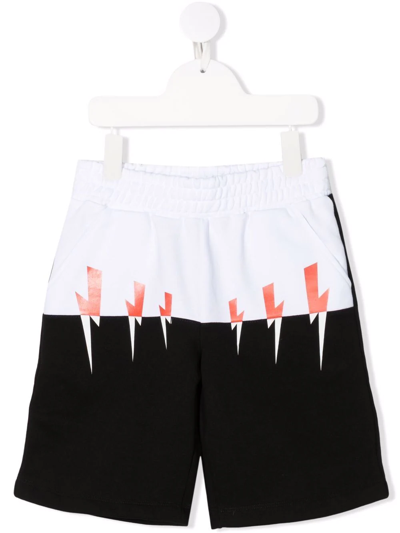 Neil Barrett Kids' Thunder Colour Block Cotton Sweat Shorts In Black