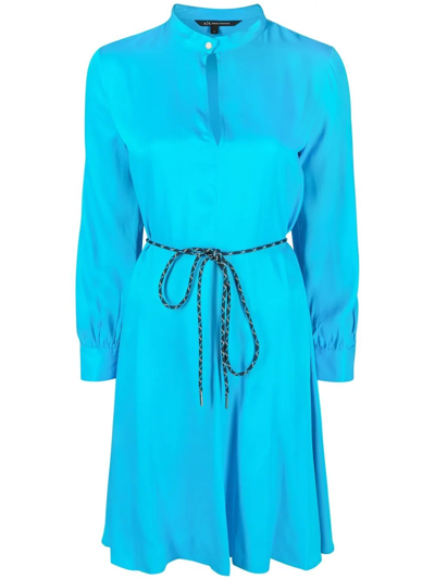 Armani Exchange Satin Belted Mini Dress In Blue