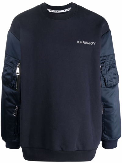 Khrisjoy Contrast-sleeve Logo-print Sweatshirt In Blue