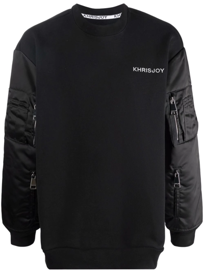 Khrisjoy Contrast-sleeve Logo-print Sweatshirt In Black